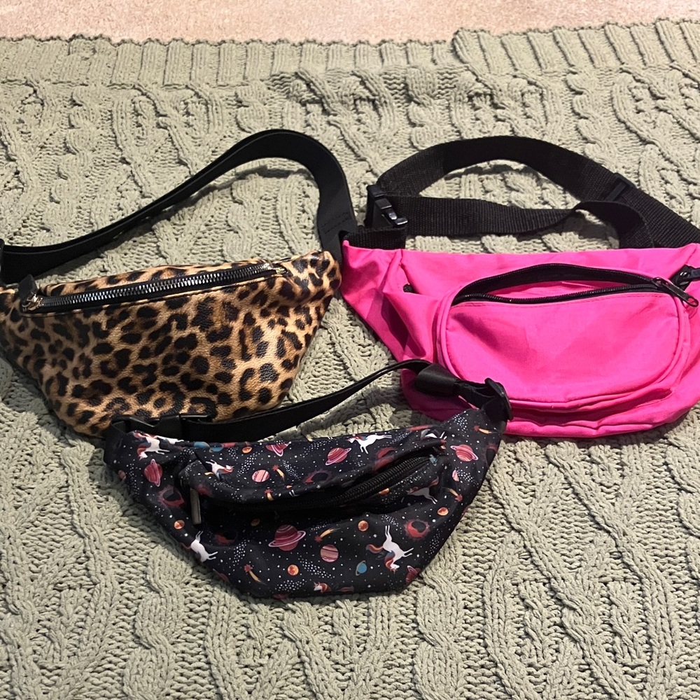 Leopard, Pink, and Space Print Fanny Packs